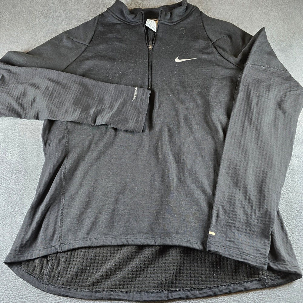 Nike Running Therma-FIT 1/4 Zip Pullover Black Waffle Fleece Mens Large L